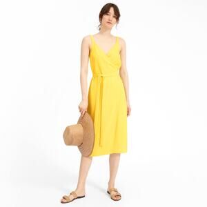 Everlane Japanese GoWeave Yellow Wrap Midi Dress Size 8